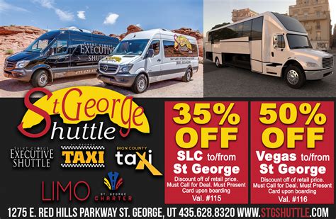 St george shuttle - How long does it take to get to St. George from Salt Lake City by bus? The average travel time from Salt Lake City to St. George is about 5h 10m, but the quickest bus can get you there in about 5h. This is the time it takes to travel the 270 miles (435 km) that separate the two cities.